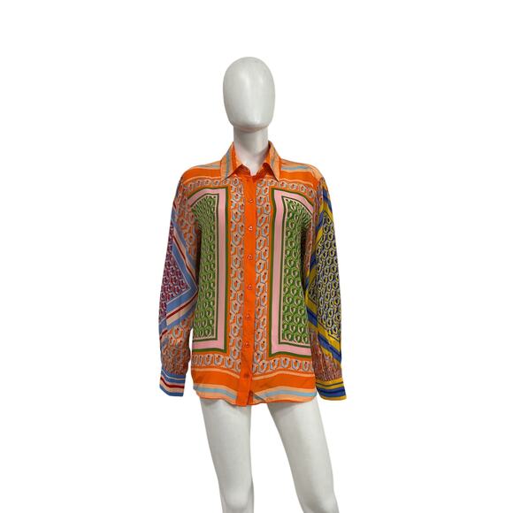 Farm Rio 'Cashew' Green Viscose Mix Long Sleeve Shirt Size XS - Picture 2 of 5